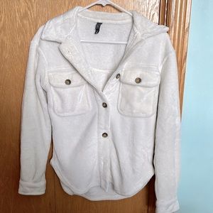 Francesca’s soft, warm white shacket/button up